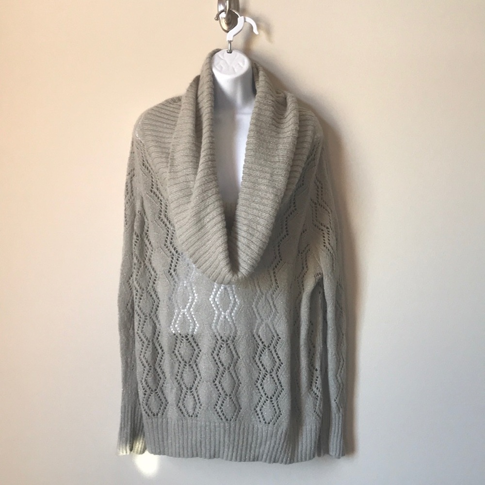 Apt 9 Gray Sparkly Crocheted Cowl Neck Sweater